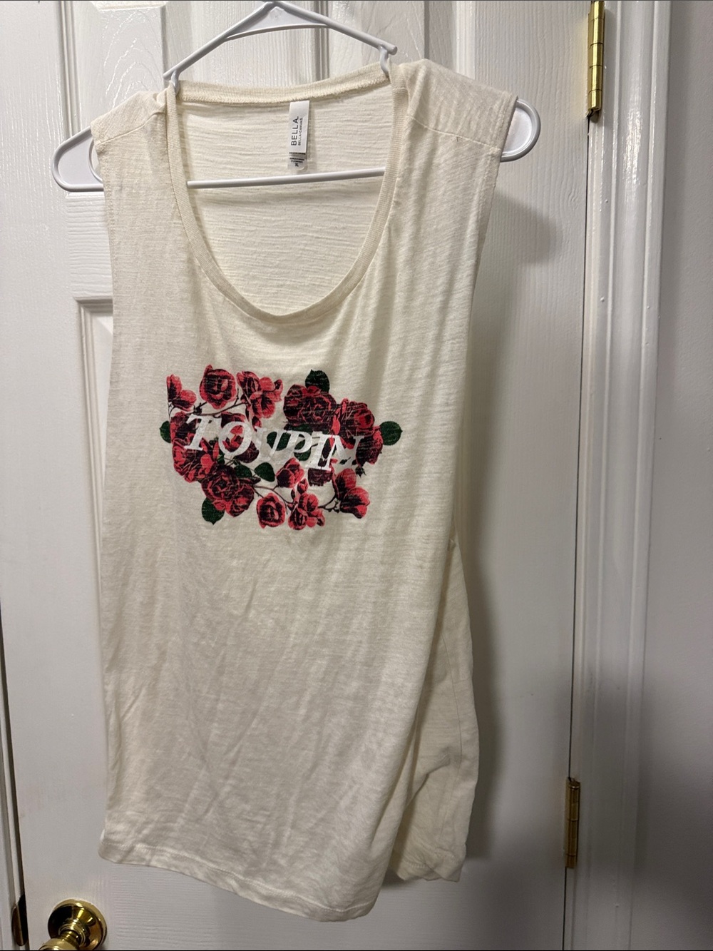 Katie Touoin Bella Canvas Cream Tank with Red Rose Graphic
